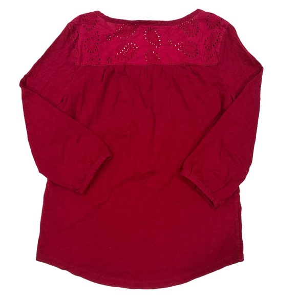St. John's Bay Red Paisley Crochet Lace 3/4 Length Sleeve Top - Picture 2 of 4